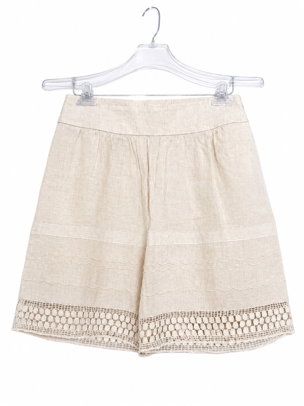 LOFT Ann Taylor Linen Crochet Scalloped Hem Skirt Size 0 NWOT